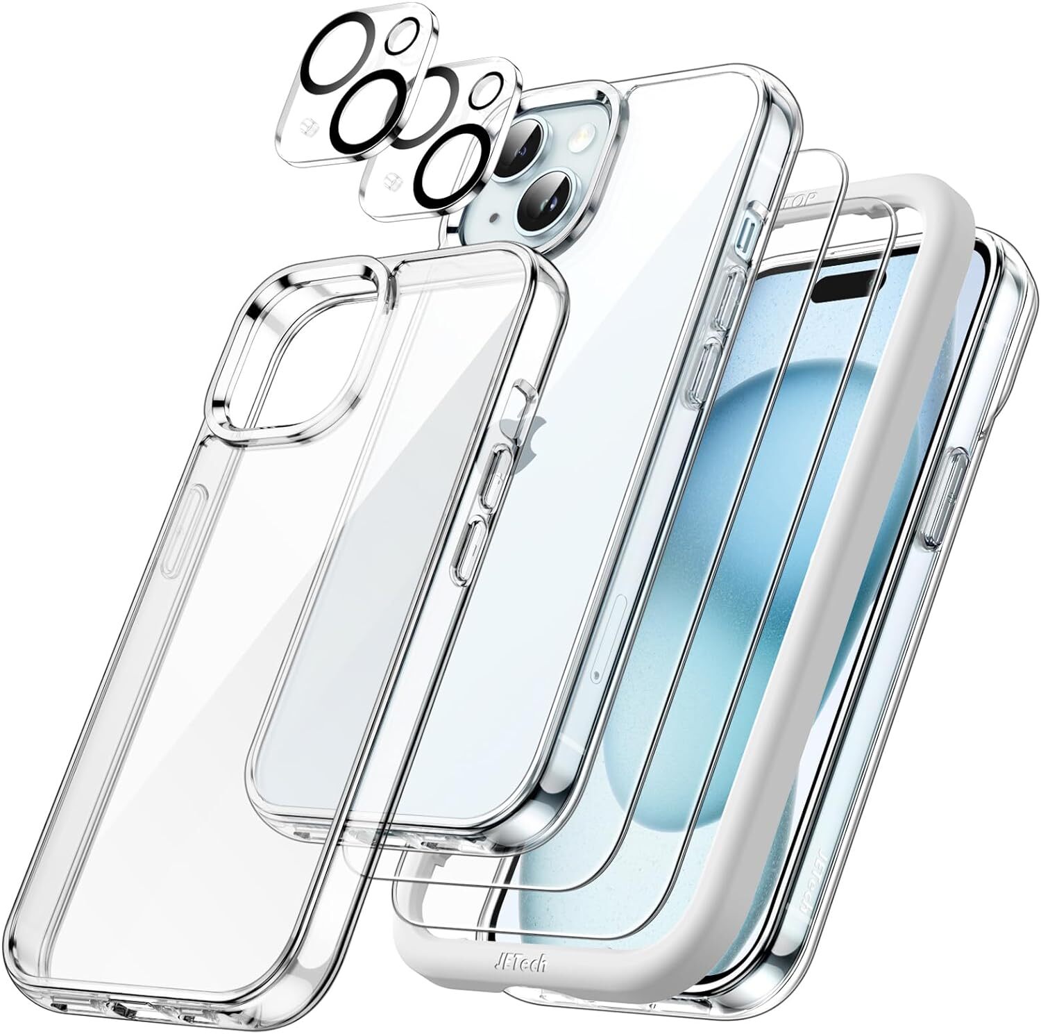 5 in 1 Case for iPhone 15 6.1-Inch with 2-Pack Each Tempered Glass Screen Protec