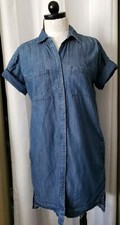 Madewell Womens Shirt Dress Short Sleeve Denim Chambray Raw Edge Button Front XS