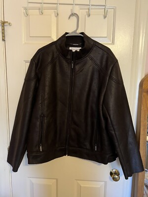 Calvin Klein Vintage Faux Leather Jacket Men's L Faux Fur Calvin Klein Vintage Faux Leather Jacket Men's L Faux Fur
