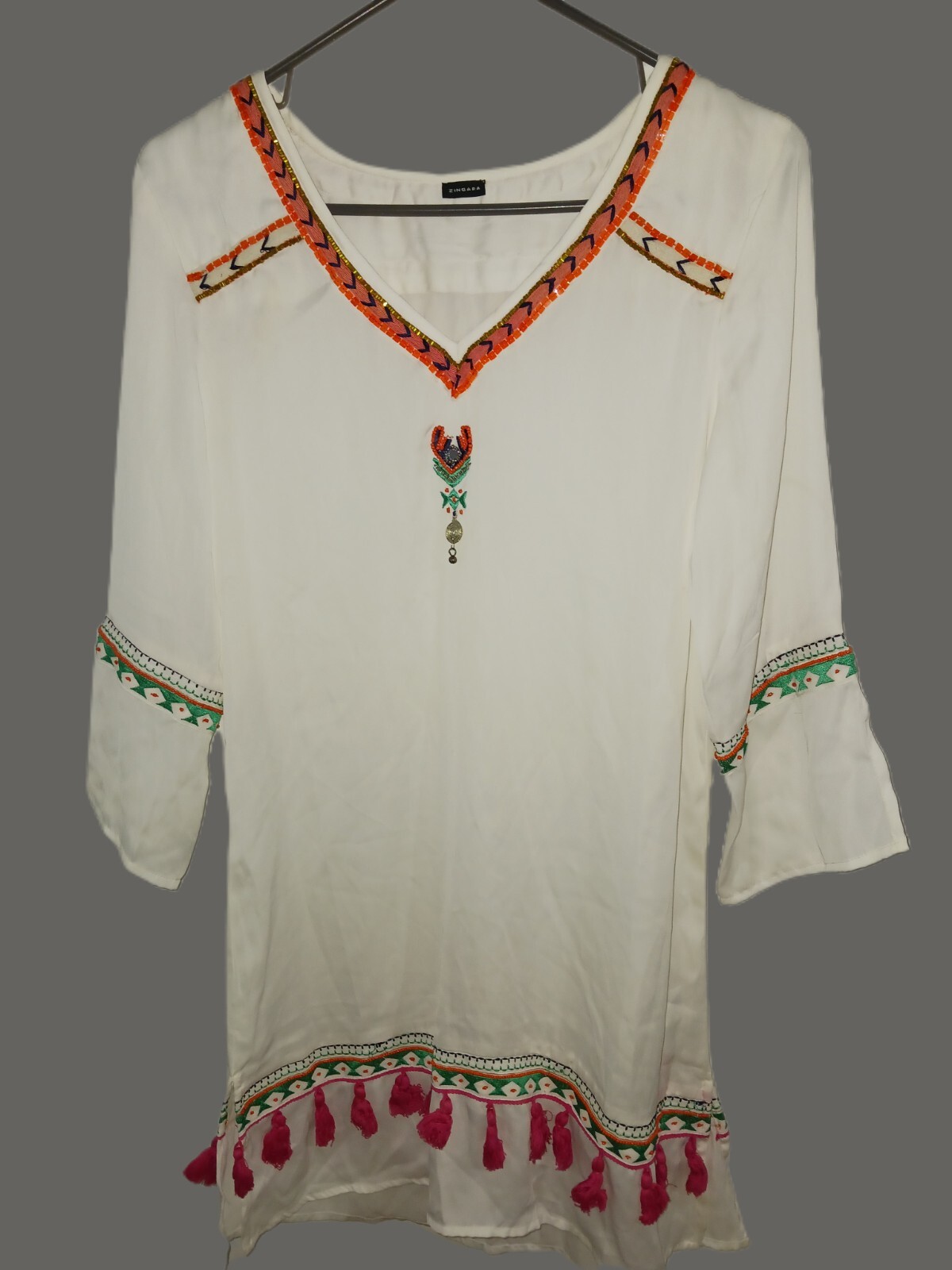 White Multicolor Accent Dress Sz 1 Per Tage