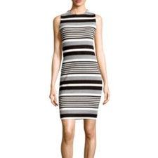 Calvin Klein Striped Ponte Bodycon Sheath Dress Women 2 Black White Gray EUC