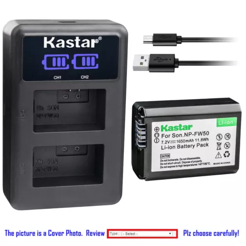 Kastar Battery LCD Dual Charger for Original Sony NP-FW50 & OEM Sony BC-TRW