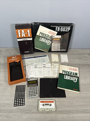 VINTAGE CASIO FX-502P PROGRAMMIERBARER RECHNER + FA-1 DOCK / EXTRAS - 1978 JAPAN
