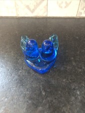 Vintage Leo Ward Glass Bluebird of Happiness Heart Signed Paperweight