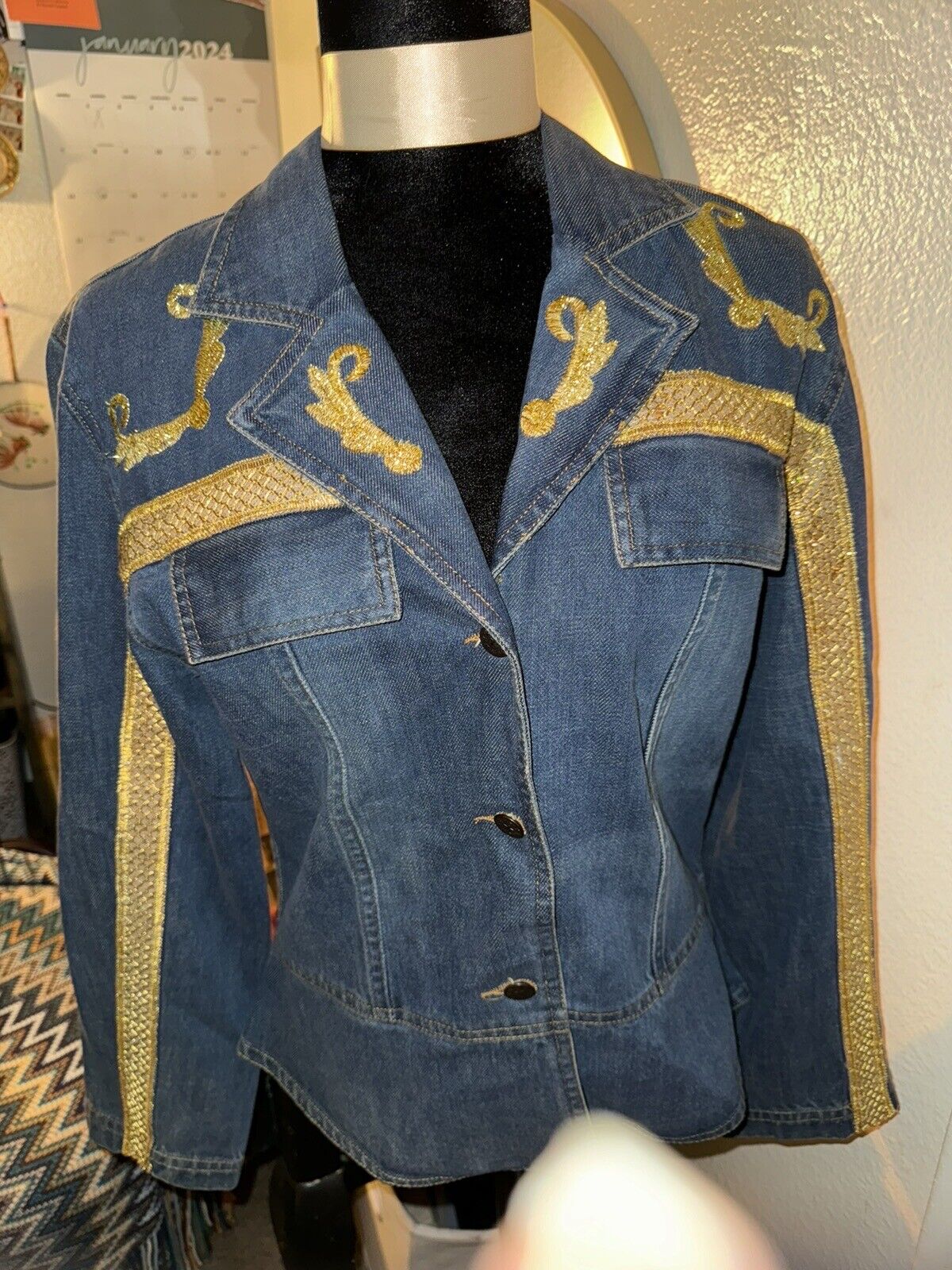 Lew Magram Collection Embroidered Gold Denim Rode… - image 3