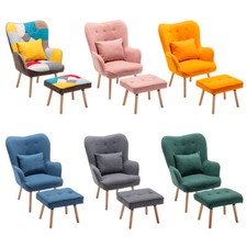 Occasional High Back Velvet/Fabric Armchair with Stool Lounge Sofa Winged Chair