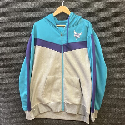  Mens UNK NBA Charlotte Hornets Full Zip Hoodie Jacket Gray Size XL Team Colors