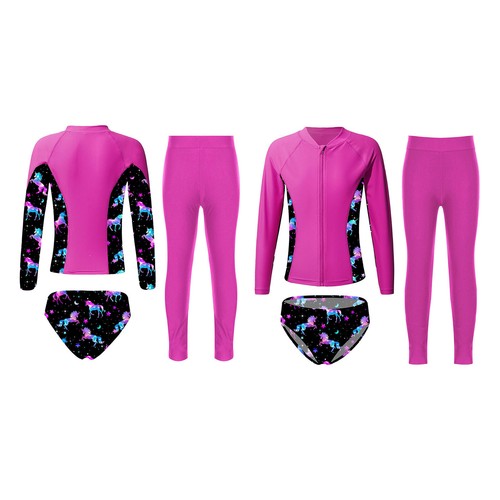 Kids Boys Girls Rash Guard Shirts and Briefs with Pants Outfit Beach Swimsuit - Picture 76 of 93