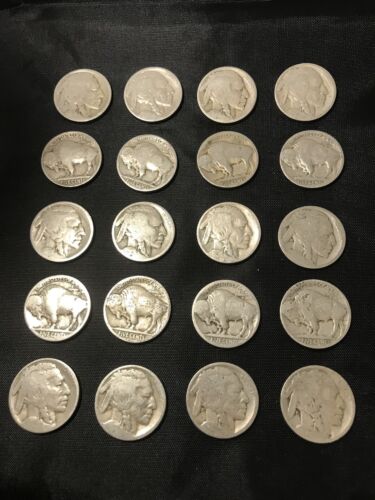 VINTAGE US  Coin Lot Of 21 Buffalo Nickels 1910s-1930s  Dateless FREE SHIPPING - Afbeelding 1 van 3