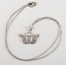 Sterling Silver Angel Wings Small Diamond Pendant Trace Chain 46cm chain 925