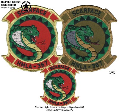 Light Attack Helicopter Squadron 367 Patch (HMLA-367 ''Scarface'' USMC Marines)