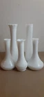 Vintage Set Of  5 - White Milk Glass Bud Vases 6" and 9” Tall