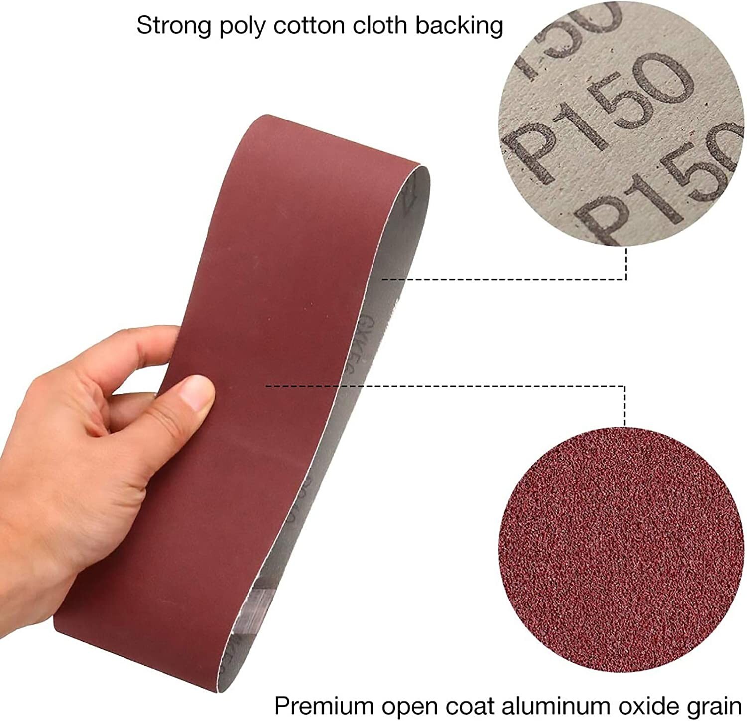 Pack of 15 Sanding Belts, 75 x 533 mm, Grit 3X Each 5 of 80/120/150