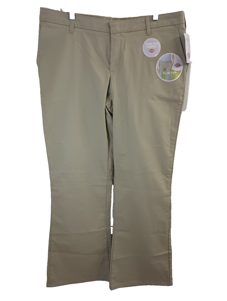 DICKIES Women's Pants Khaki Slim Fit Boot Cut Mid Rise Chino Pants