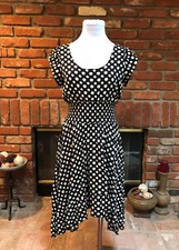 Vintage BoHo Festival Chic Black White Daisy Floral High Low Pixie sz S/M Dress 