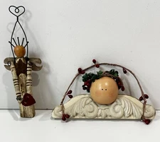 Primitive Style Angel Christmas Tree Ornaments 2 Pc Rustic Spindle Wire Molding