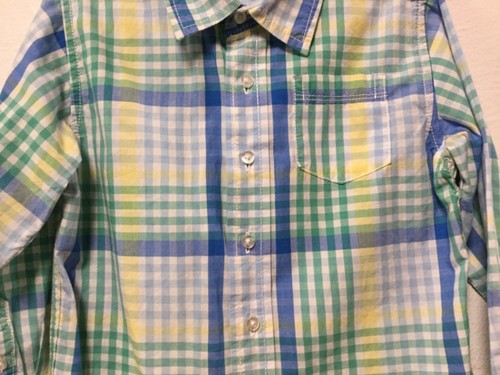 Boys Dress Shirt Size 4T Blue Green Yellow White Plaid Checks J Khaki 167 - Picture 4 of 6
