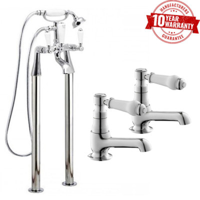 Traditional Freestanding Bath Shower Mixer Tap & Basin Taps Pair ...