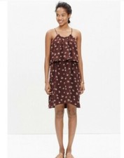 Madewell Silk dreamdrift brown palm tree print overlay elastic waist dress sz 0