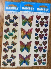 Lot Of 3 Vintage Hambly Prismatic Butterflies & Hearts Repeats Scrapbook Sticker
