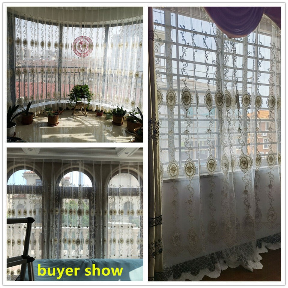 Beaded Floral Embroidered Curtain Double-Layer Curtain for Living Room ...
