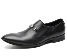 Men's Fashion Pointy Toe Metal Decor Slip On Loafers Youth Party Leather Shoes