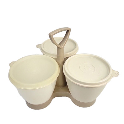 Vintage Tupperware Condiment Caddy #757 Bowl Set with Lids & Carrying Handle