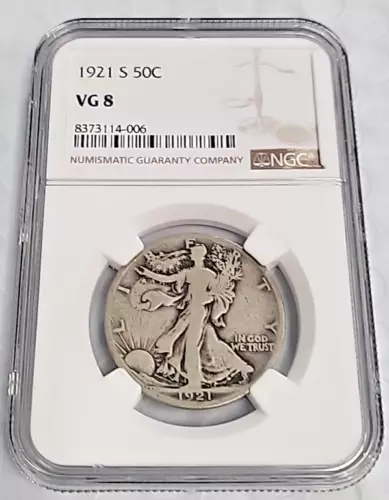 1921 S WALKING LIBERTY HALF DOLLAR NGC VG-8 BETTER DATE CERTIFIED SLAB 50C J257