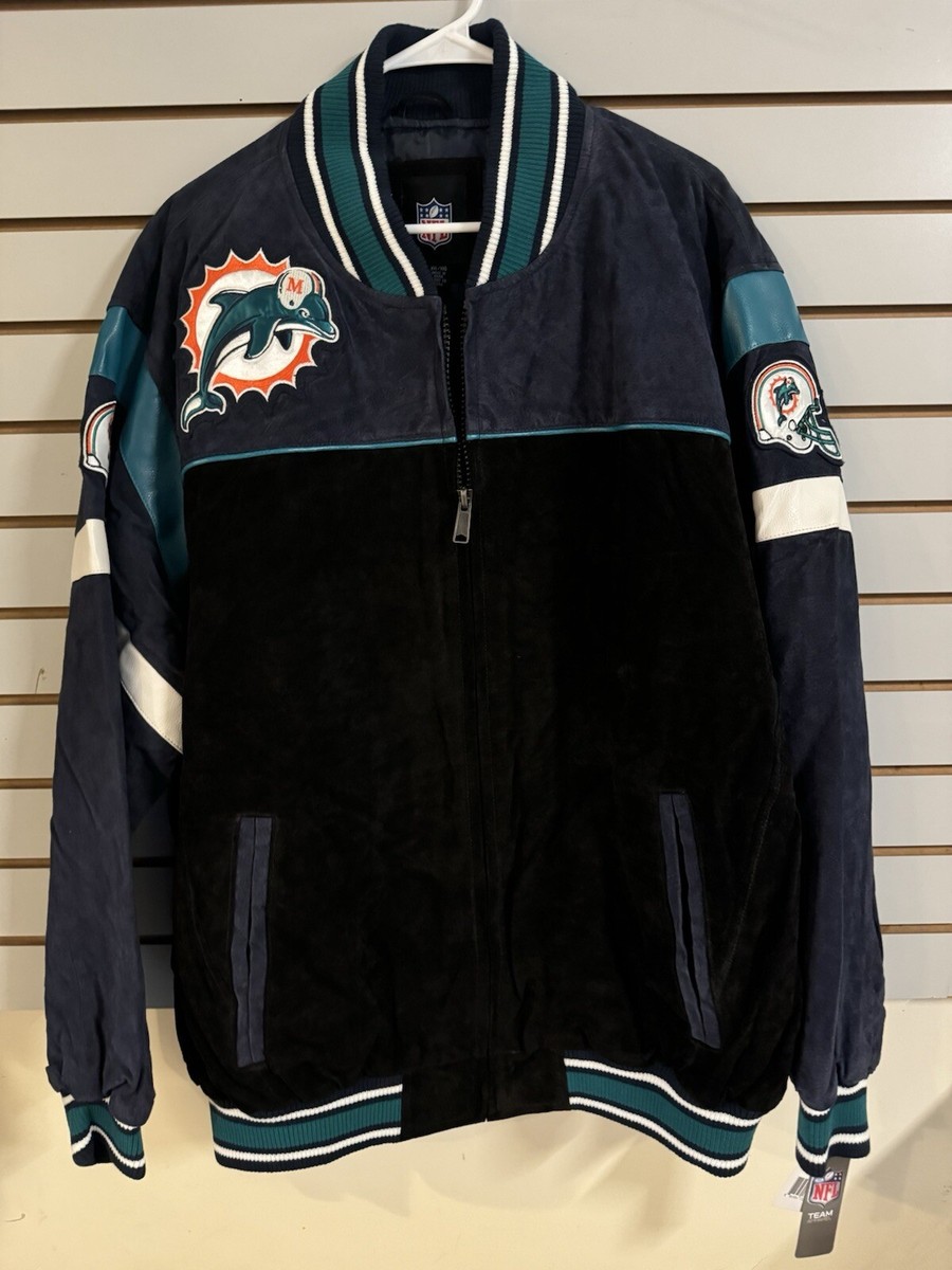 NFL Miami Dolphins Knockout Full Zip Suede Leather Jacket G