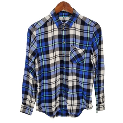 American Eagle Womens Long Sleeve Button Up Plaid Boyfriend Shirt Sz S Blue 