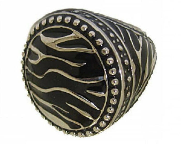 Anillo Animal Print Negro Esmalte Oro Blanco Cúpula Alta Calidad Talla 5 6 7 8 10 Nuevo Foto 2 de 4