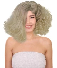 HPO Adult Women Fluffy Curly Textured Bob Wig, Flame-retardant Synthetic Fiber