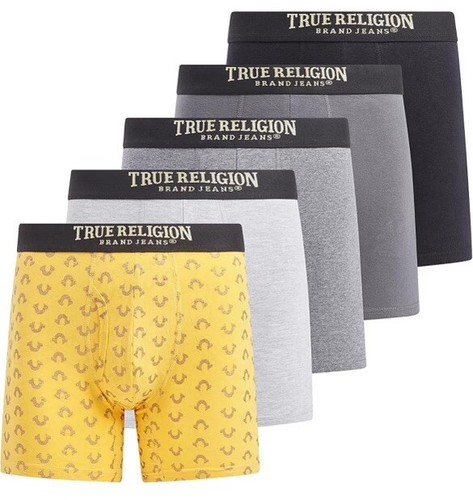 True Religion Cotton Stretch Mens Boxer Briefs, Mens Underwear Pack of 5 Size M