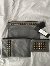 Tylie Malibu Ash Grey Leather Zip Clutch 3 Pouch Set