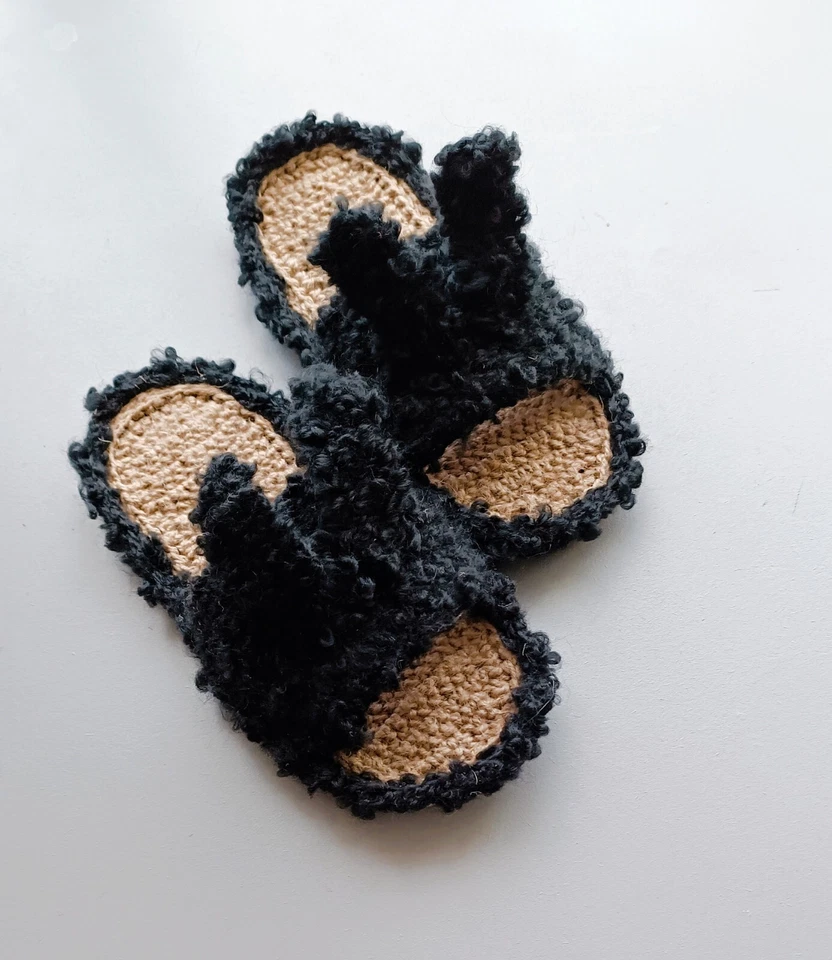 Black Bunny slippers new size 8.5 hemp handmade shoes non-slip sole - Image 2 of 4