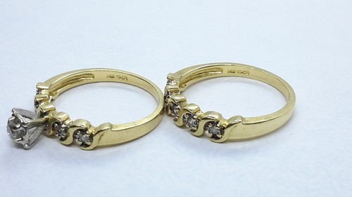 14K Yellow Gold Bridal Ring Wedding Diamonds Set - Picture 4 of 7