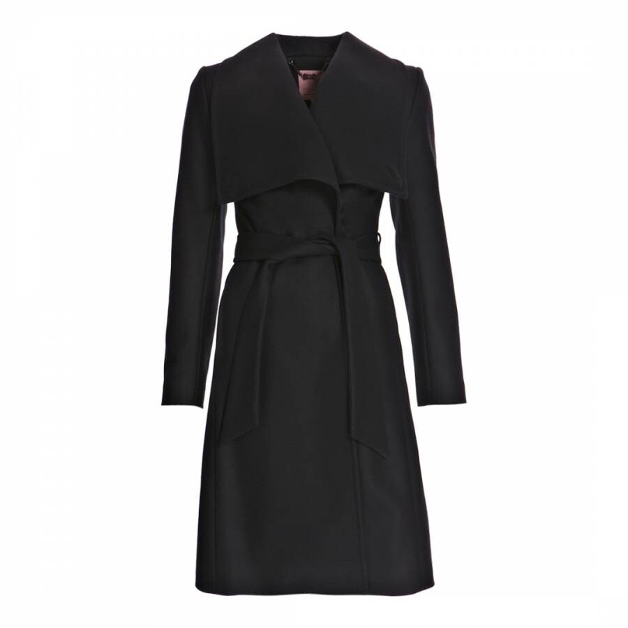 TED BAKER DANITA BLACK WOOL CASHMERE MIX BELTED COAT SIZE UK