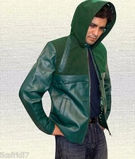 Stephen Amell Green Arrow Handmade Hoodie Leather Jacket Men Sizes Small-5XL