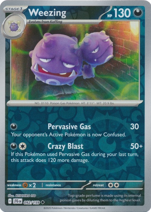 Weezing 092/159 Reverse Holo Journey Together JTG Pokemon Card NM
