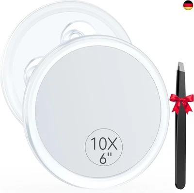 Auxmir 10X Vergrößerungsspiegel 15cm mit 3 Saugnäpfen, Kosmetikspiegel mit 10