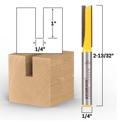 1/4'' Diameter X 1'' Height Straight Router Bit - 1/4'' Shank - Yonico 14022q