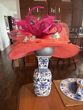 KY derby Horse Racing Church Hat Wide Brim Pink/Peach