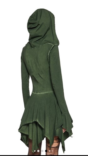 XS DOLLS KILL HOODED FAIRY MINI DRESS KHAKI GREEN FESTIVAL COSTUME - Picture 2 of 2