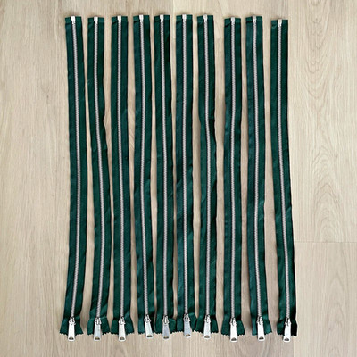 Vintage 70 s Talon Metal Bell Zipper Lot of 10 Green/Silver.