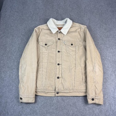 Levi's Jacke Herren Large Beige Cord Sherpa Gefüttert Trucker Bomber Cord Freizeit