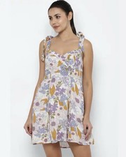 American Eagle Dainty Floral Sweetheart Bodice Bow Strap Mini Dress Garden Party