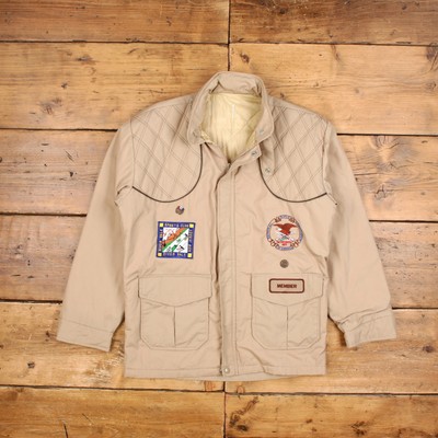 Vintage wattierte Jacke L 80er Jagd Patches NRA beige