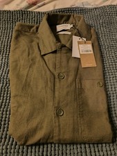 Image of Farah Mens Overshirt Shirt Olive Green 100% Cotton Brand New With Tags RRP £100