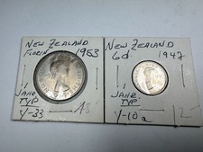 2 szt. stara MONETA NOWA ZELANDIA NOWA ZELANDIA 1947 + 1953 Pence Florin Georg Elizabeth