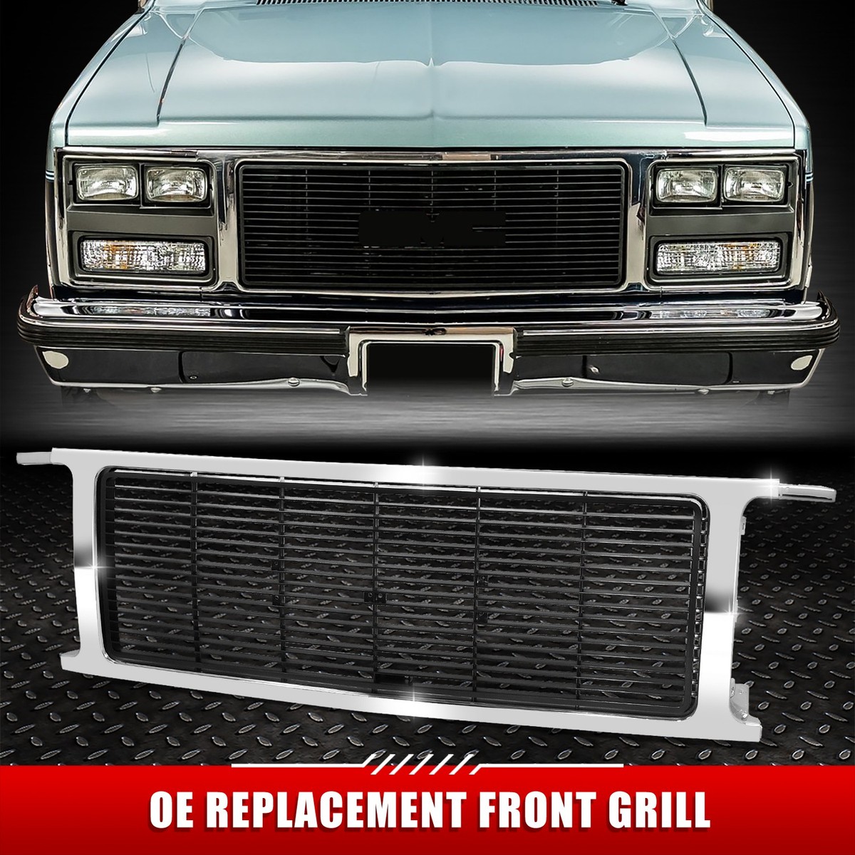 For 89-91 GMC C&frasl;K&frasl;R&frasl;V 1500-3500 Jimmy Chrome Front Grille w